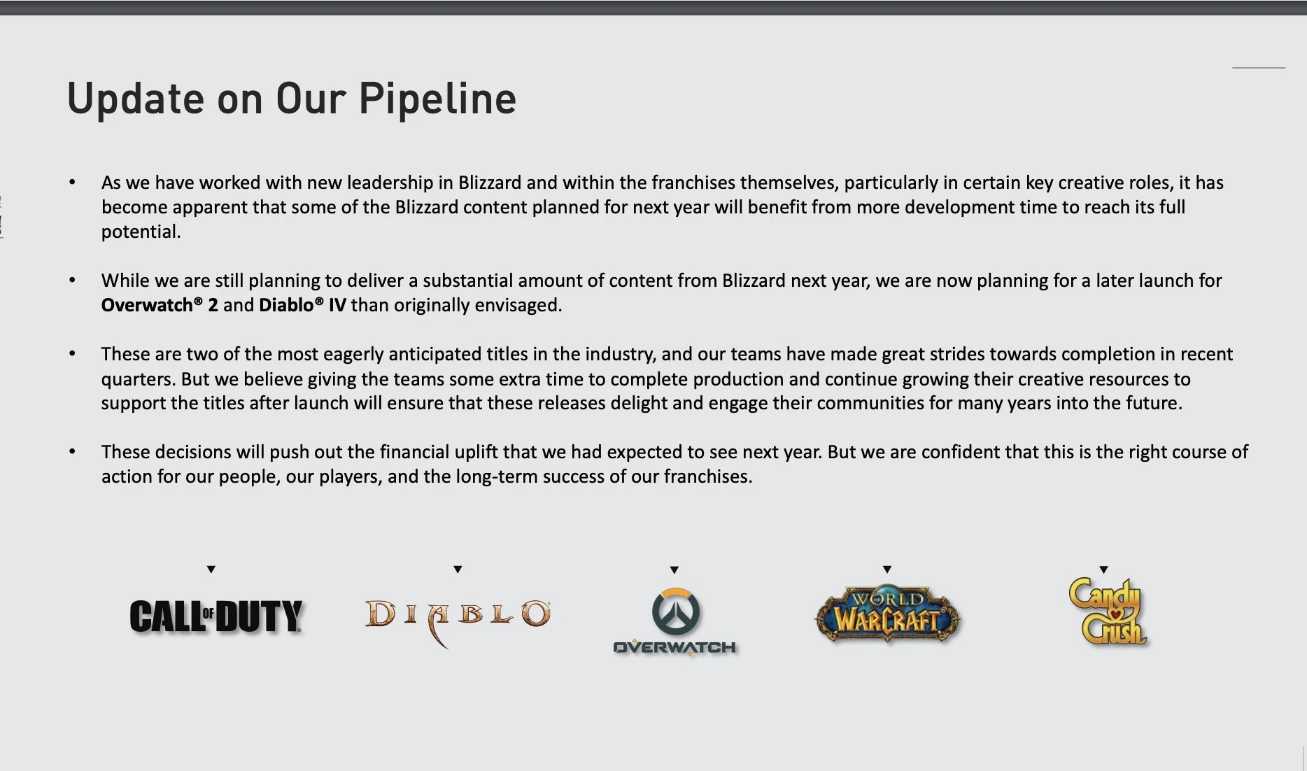Обращение Activision Blizzard к инвесторам